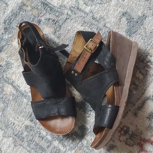 Miz Mooz black and brown wedge Sandal size 39